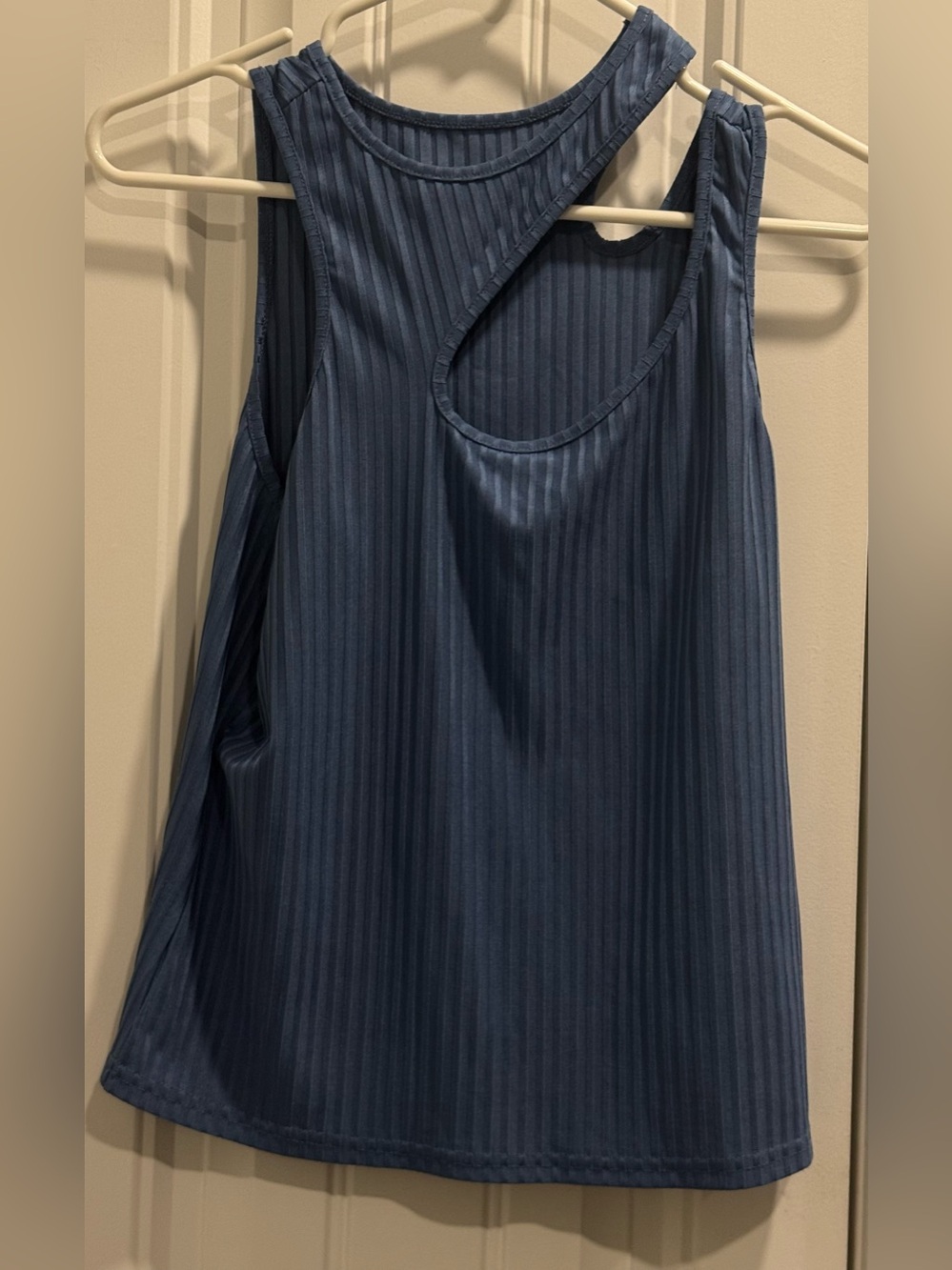 Sleeveless Ribbed Cutout Tank Top - Blue